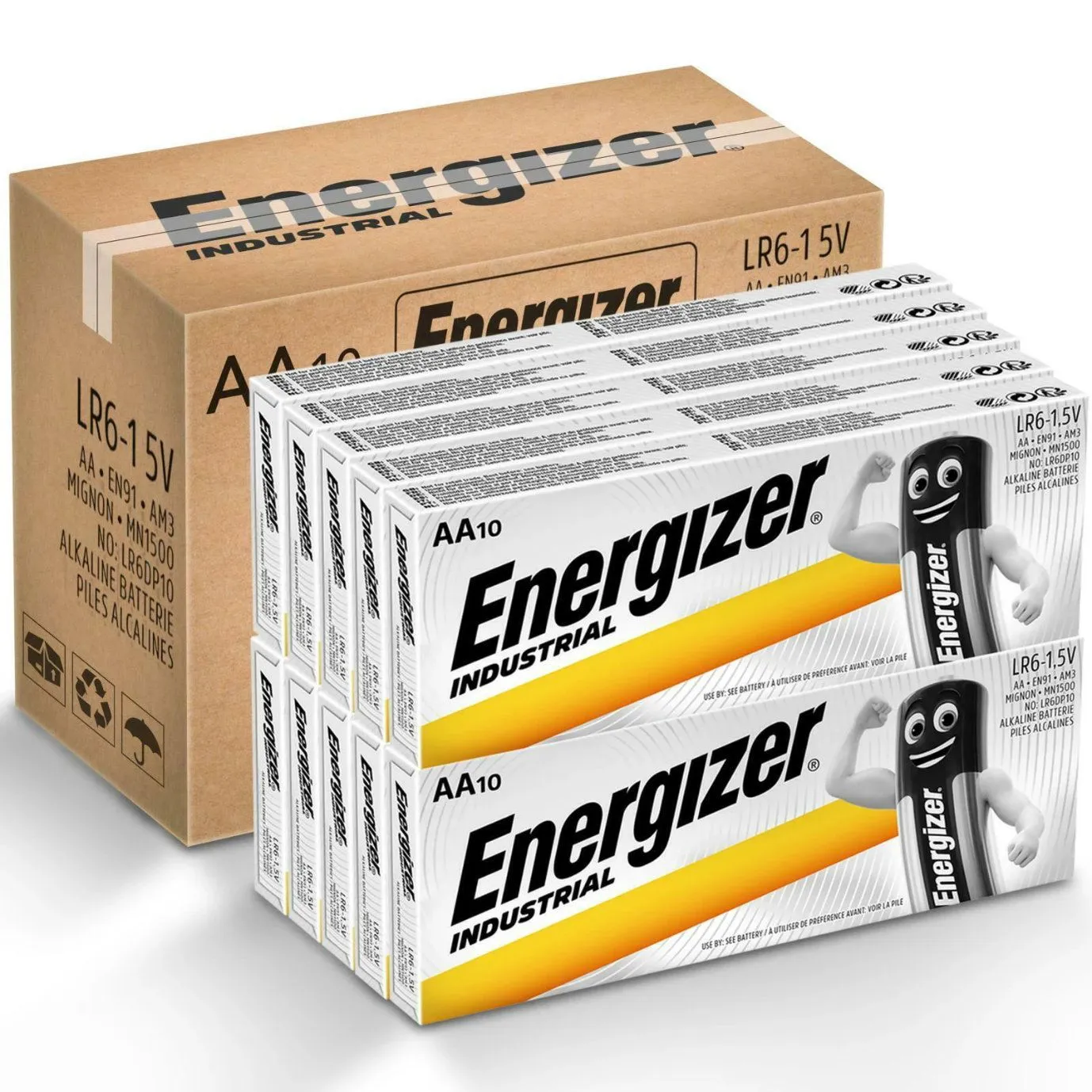 100 Energizer AA Industrial Battery Alkaline MN1500 LR6 Expiry 2029