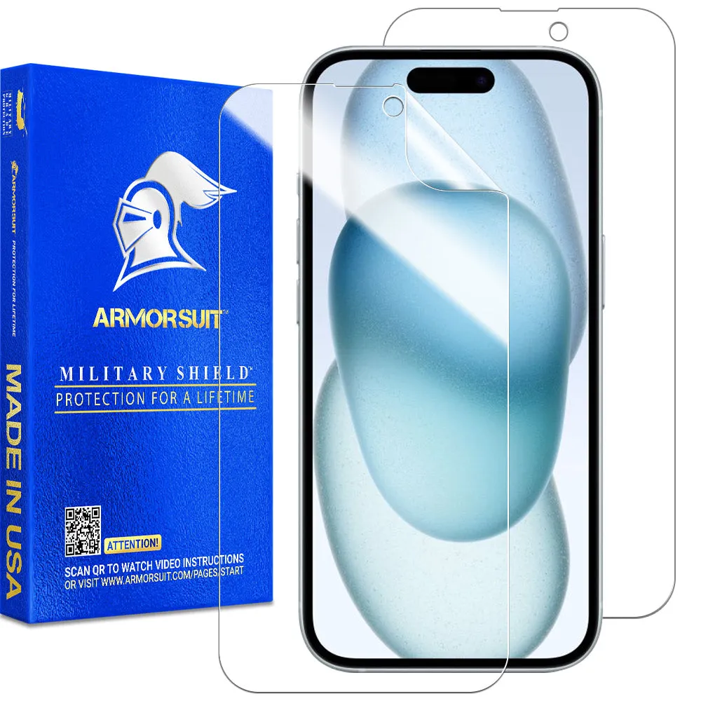 [2 Pack] ArmorSuit MilitaryShield Screen Protector Designed for Apple iPhone 15 Case Friendly Anti-Bubble Clear Film