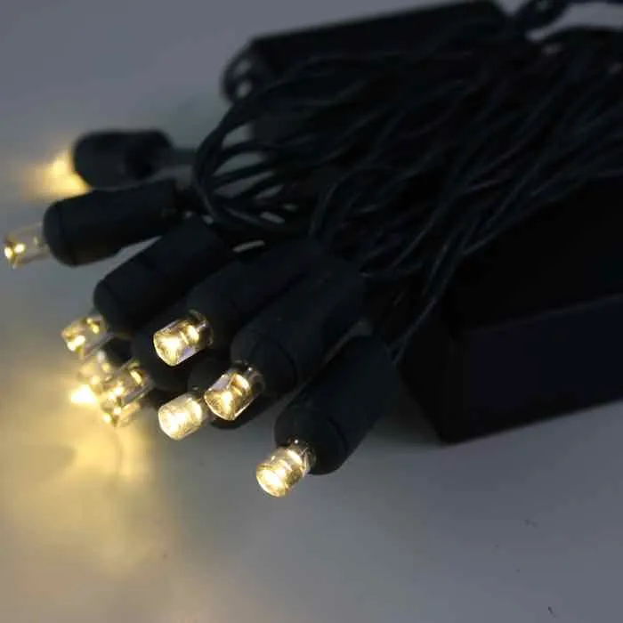 20-light 5mm Warm White LED Battery Lights, Green Wire