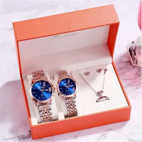 2020 5pcs/set Fashion new Couple 1314 Love Fashion Waterproof Quartz watch steel band women's Watch Dress Clock Gifts