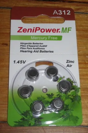 312 Zinc-Air 1.45 Volt Hearing Aid Batteries (Pkt 6)