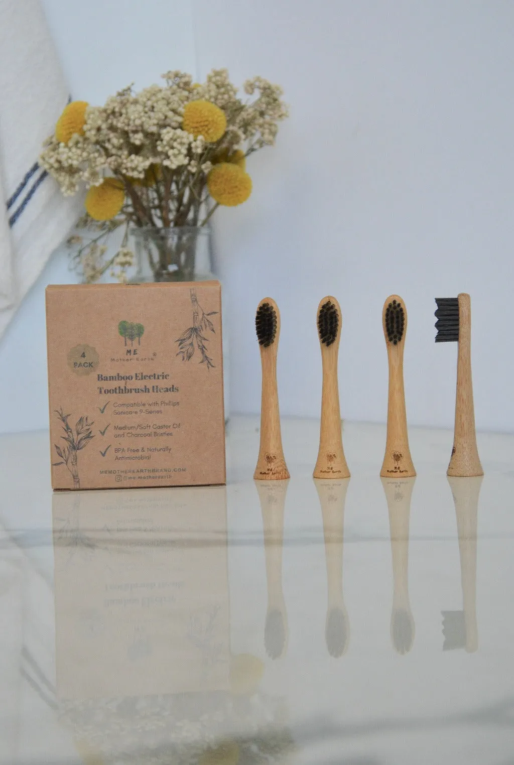 4 Pack Bamboo Electric Toothbrush Heads: Sonicare Compatible