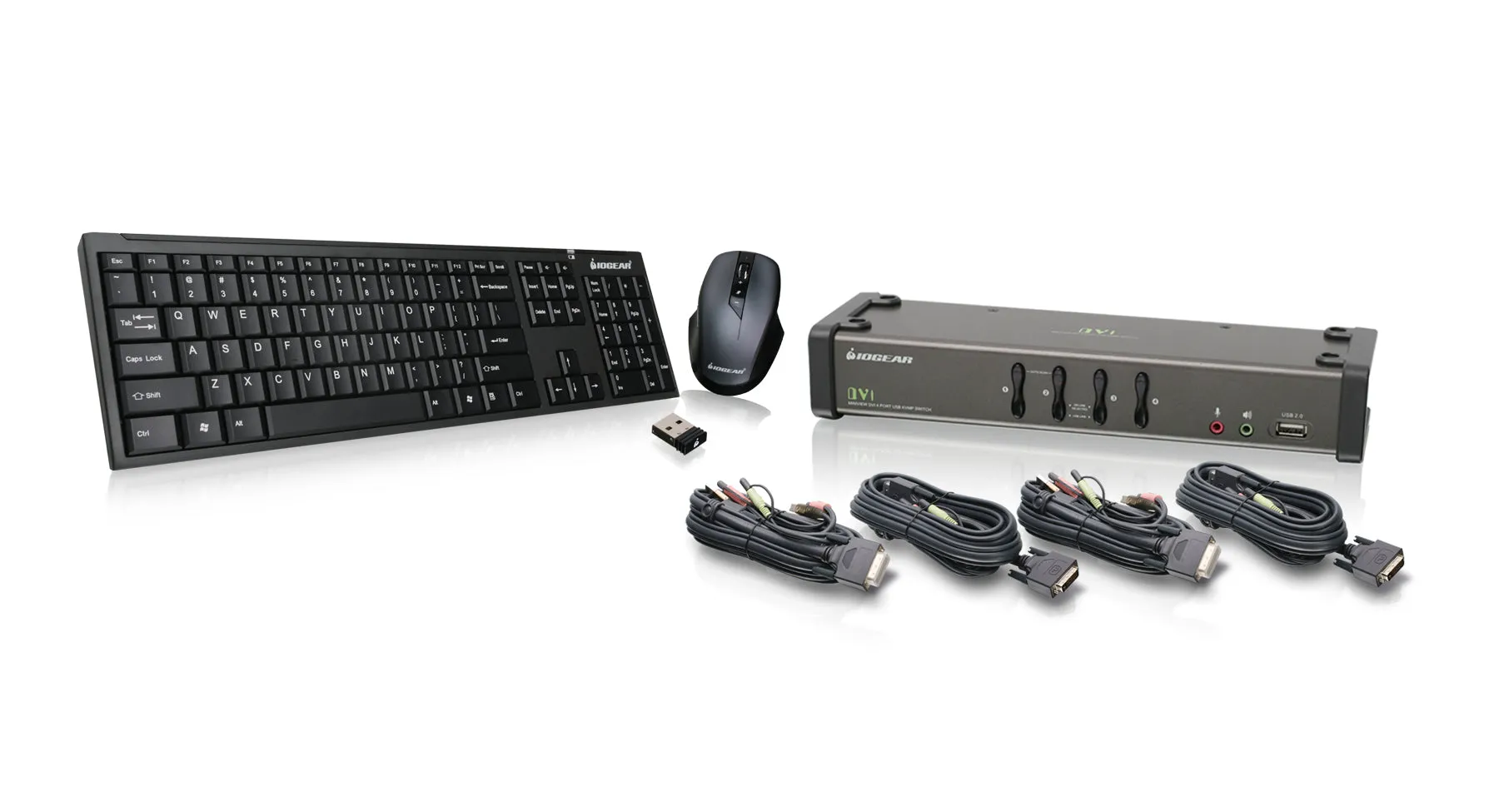 4 Port DVI KVMP with cables and wireless keyboard / mouse combo (TAA)