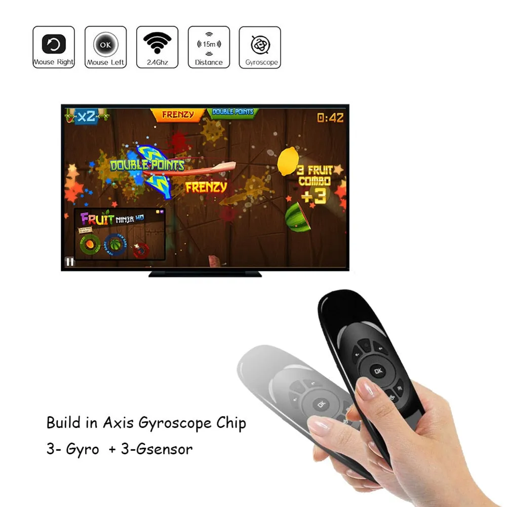 6-Axis Gyroscope C120 Rechargeable Wireless Air Mouse with Keyboard for Android TV Box and PC