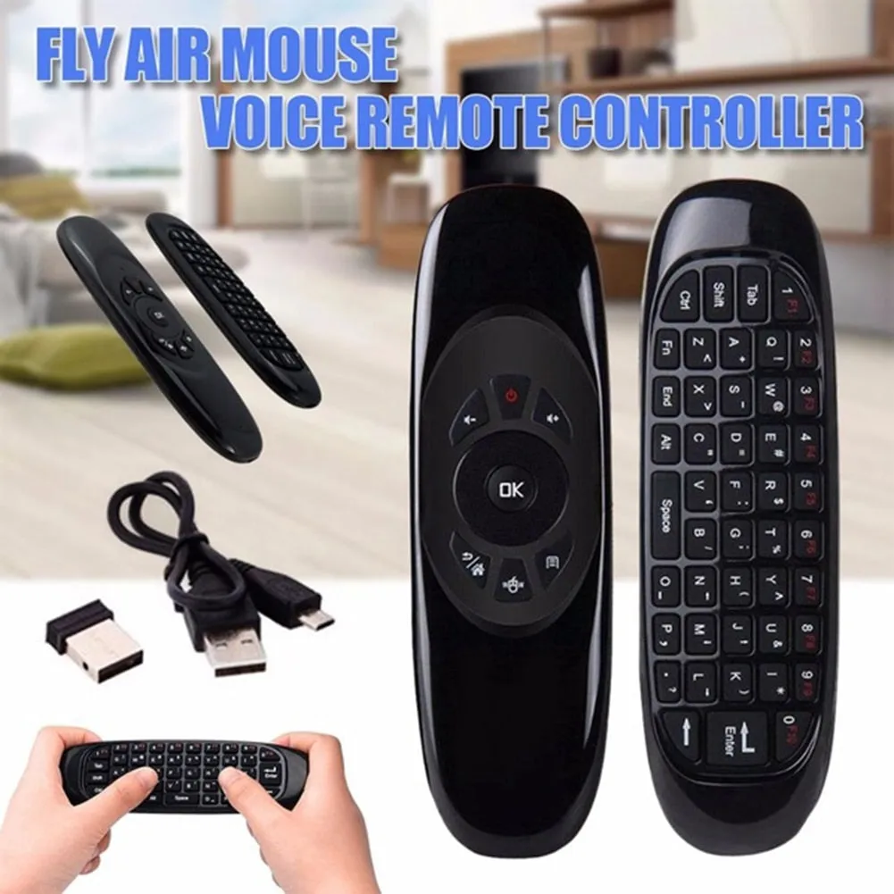 6-Axis Gyroscope C120 Rechargeable Wireless Air Mouse with Keyboard for Android TV Box and PC