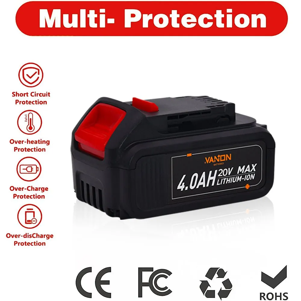 6 Pack 4.0Ah For Dewalt 20V Battery Replacement | DCB204-2 Li-ion