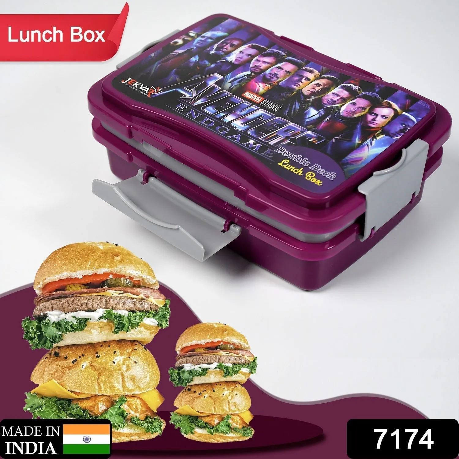 7174 Lunch Box 2 Compartment Lunch Box Plastic Tiffin Box for Boys, Girls, School & Office