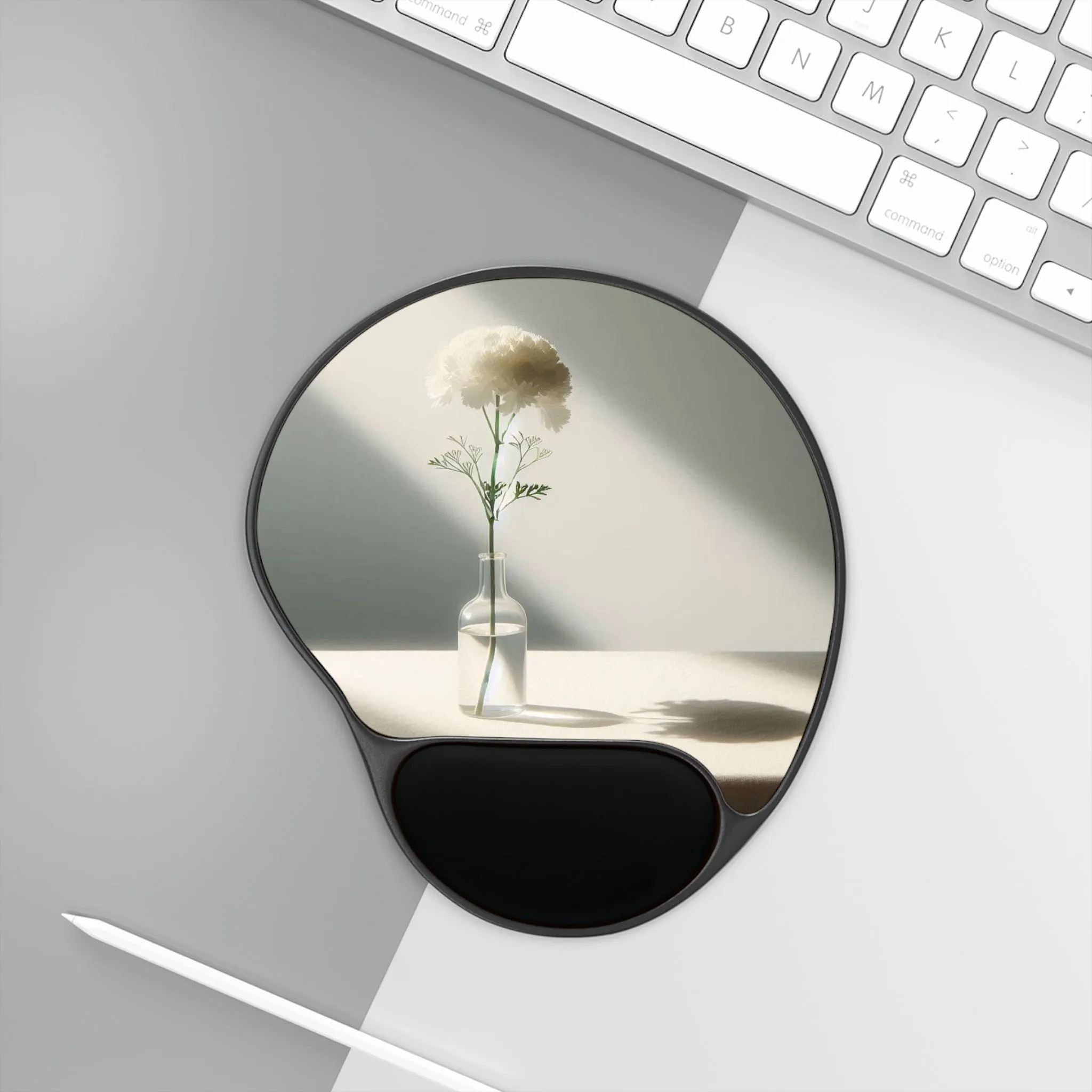 A white flower in a vase Mouse Pad With Wrist Rest