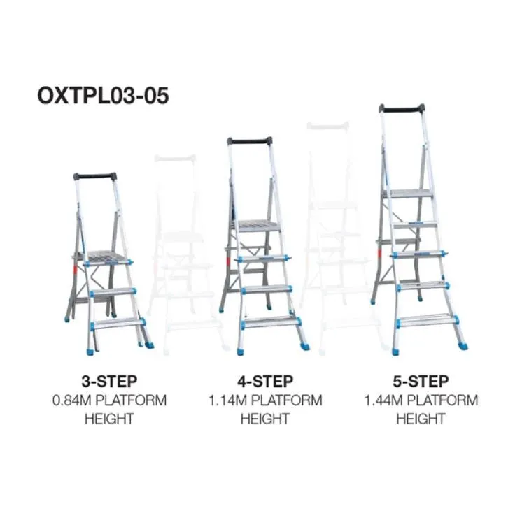 Adjustable Height Trade Series Telescopic Platform Ladders, 3 - 5 Step