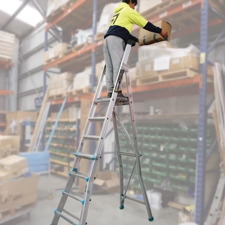 Adjustable Height Trade Series Telescopic Platform Ladders, 3 - 5 Step