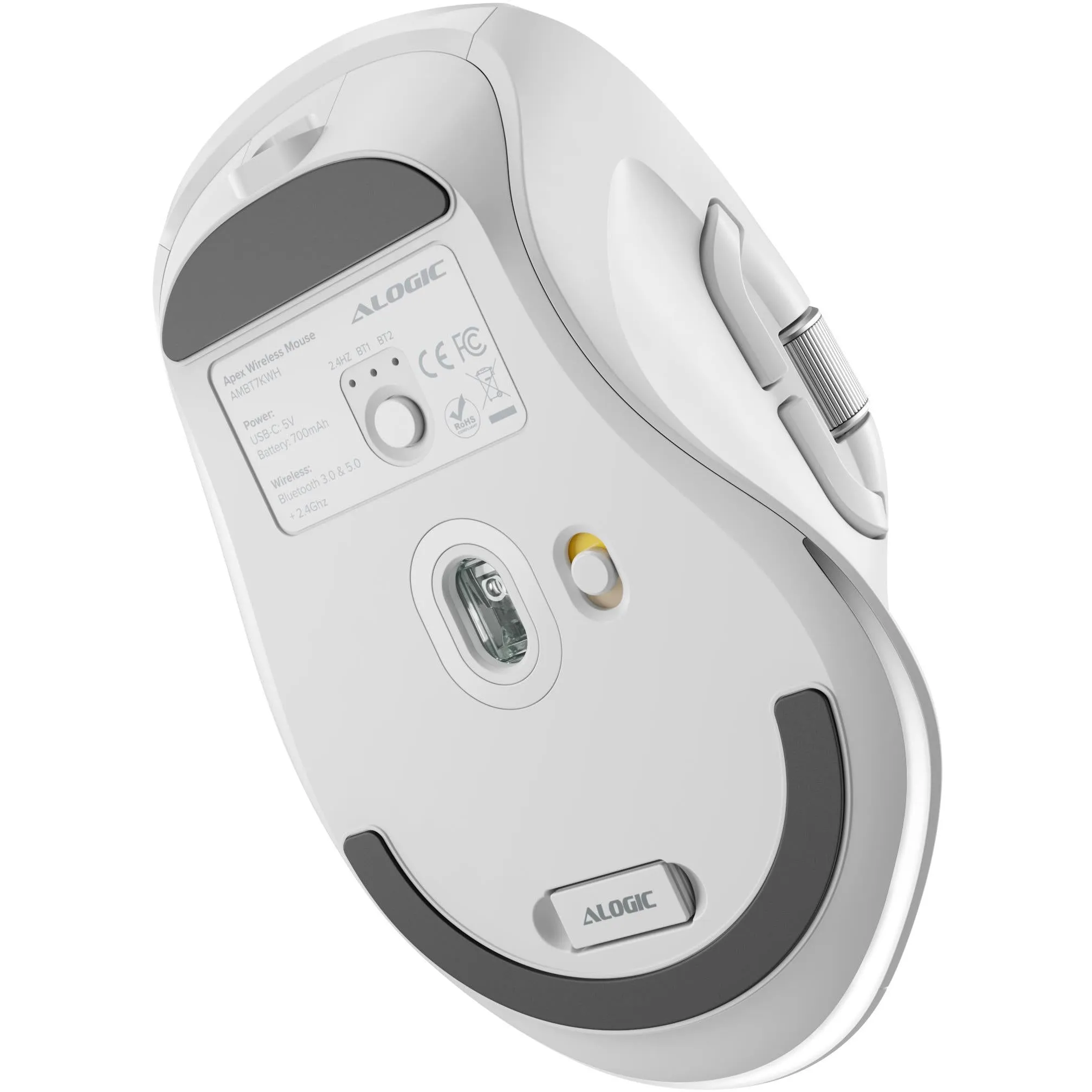 Alogic Apex Bluetooth USB-C Rechargeable 7 Keys Programmable Mouse (White)