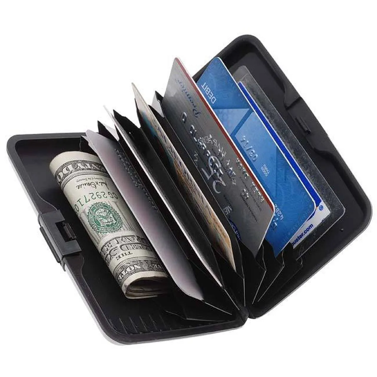 Aluminum Hard Shell Credit Card Case Wallet - RFID Blocking (Black)