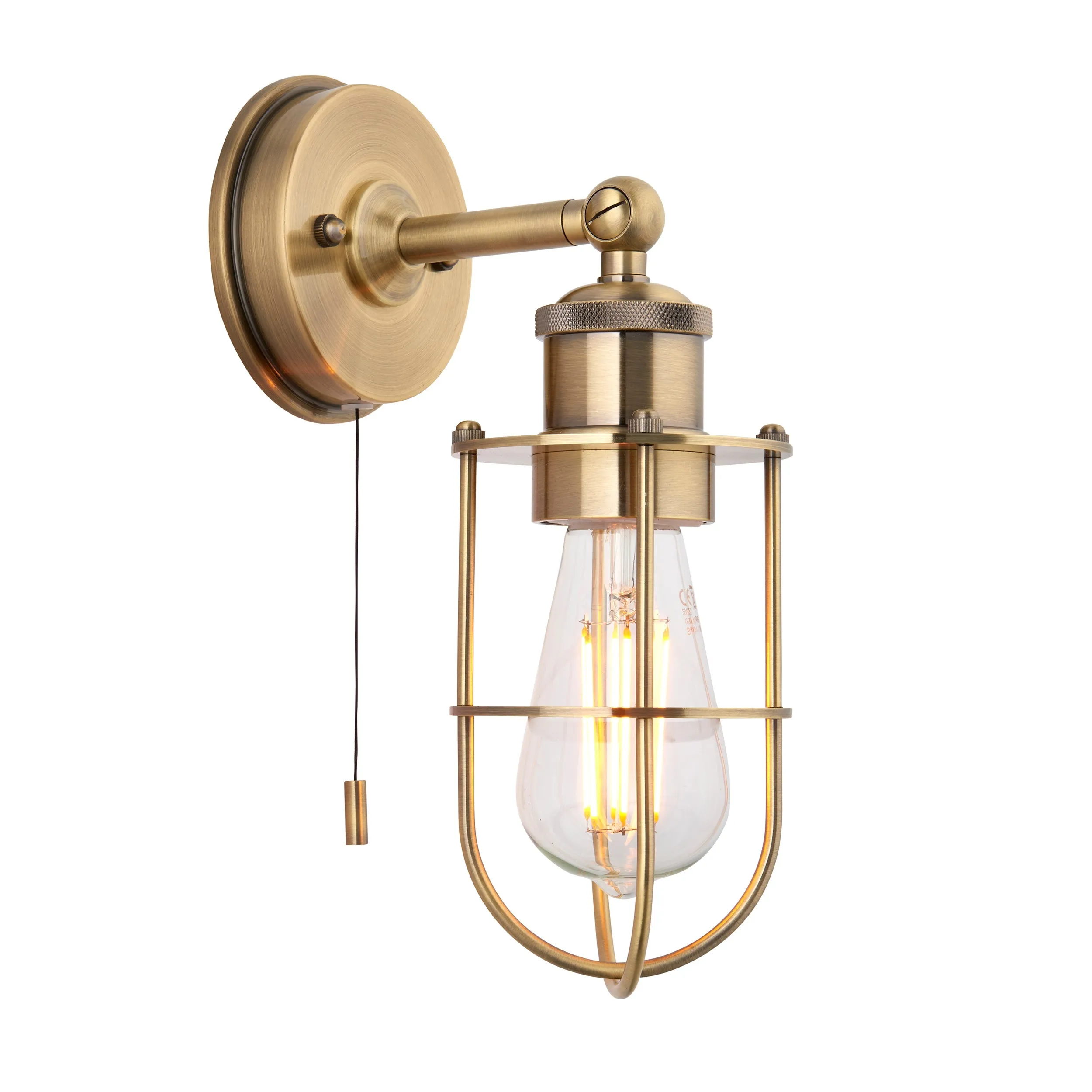 Amos Casket Bathroom Wall Light Antique Brass