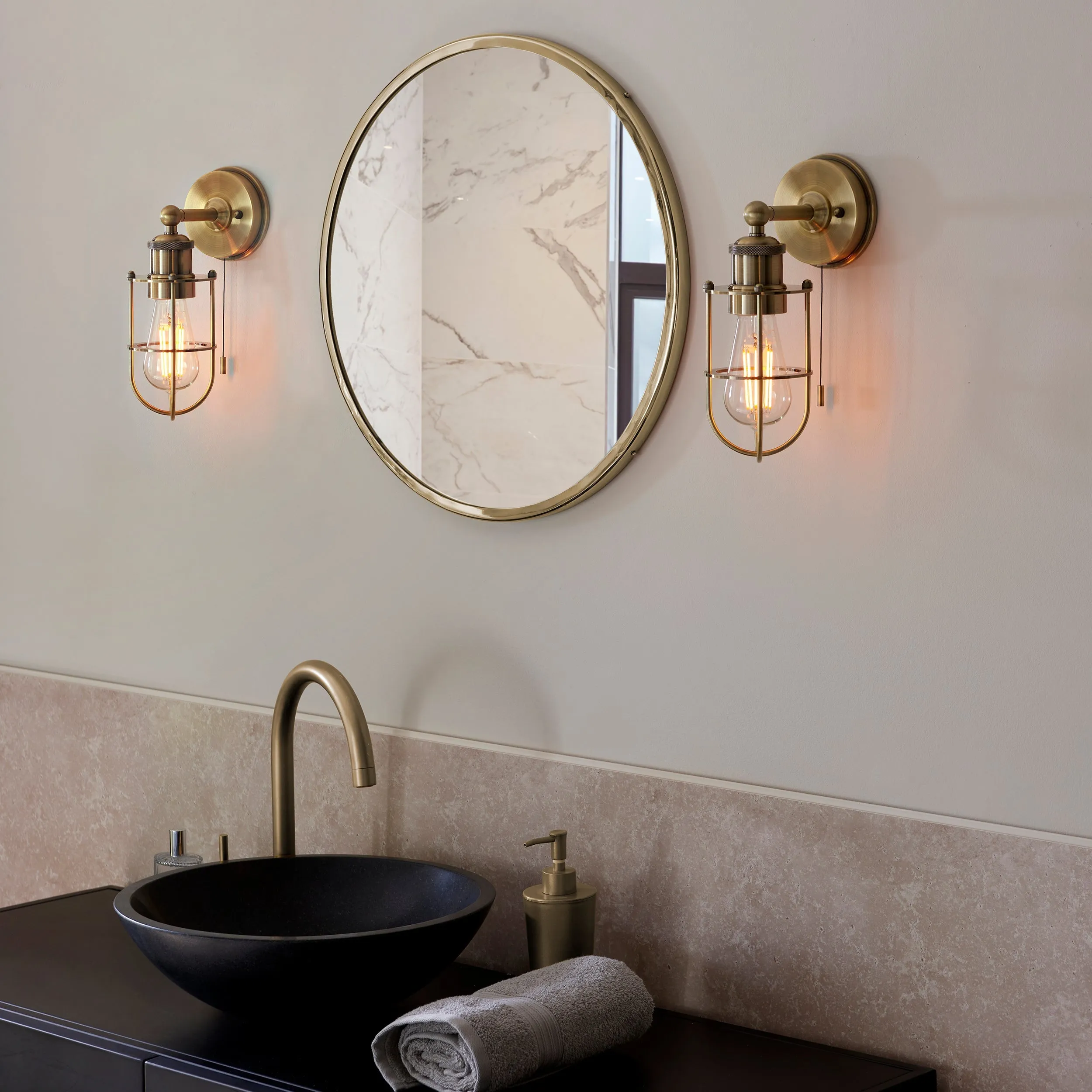 Amos Casket Bathroom Wall Light Antique Brass