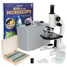 AmScope M60 Series Metal Body Glass Lens Biology Student Monocular Compound Microscope 40X-100X Magnification with ABS Case, 100pc Specimens and Book