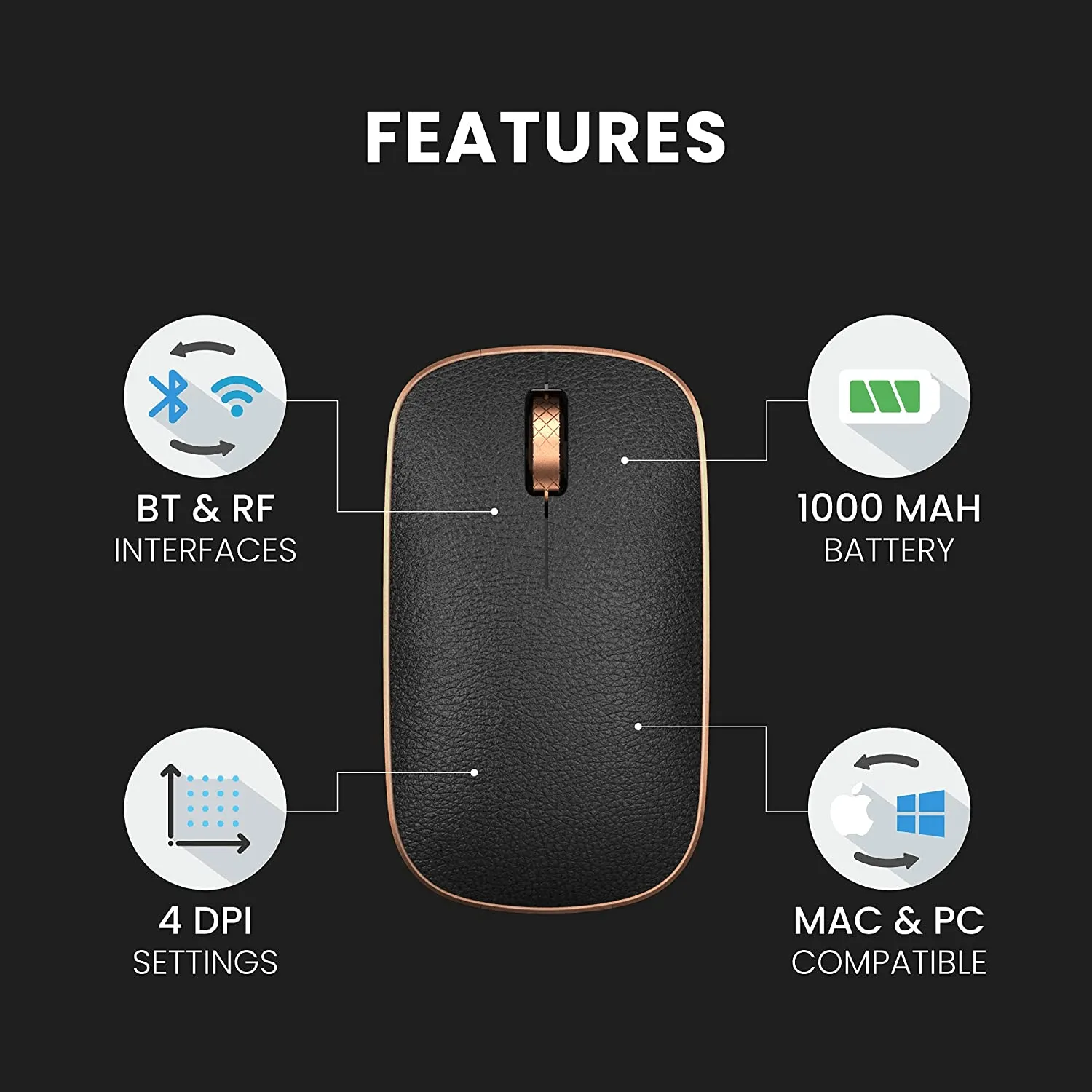 AZIO Retro Artisan Classic Mouse Wireless Bluetooth Leather