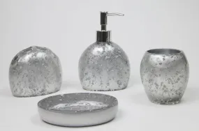 Bathroom Accessories Set Silver tumbler 3.5" lotion dispenser 6.5" bar soap dish 3.5" toothbrush holder 3.75"