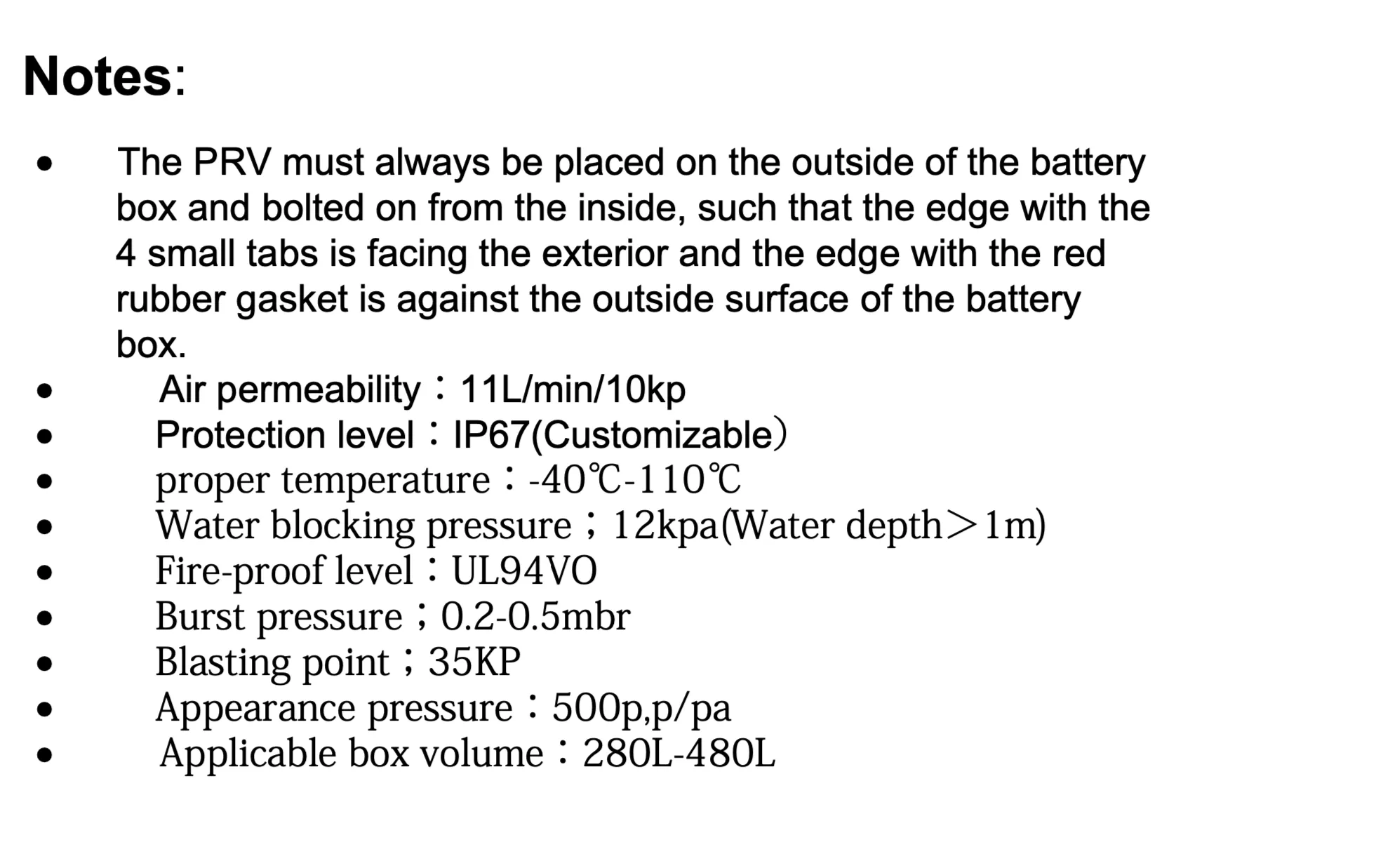 Battery Pack PRV Vent Blow Off Valve