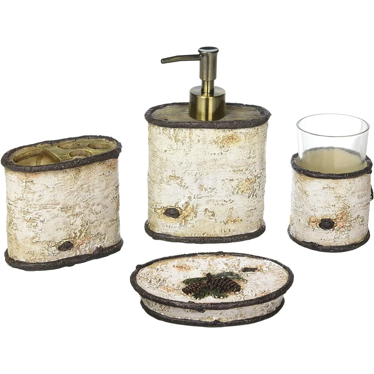 Birch Pinecone 4PC Bath Countertop Accessory Set