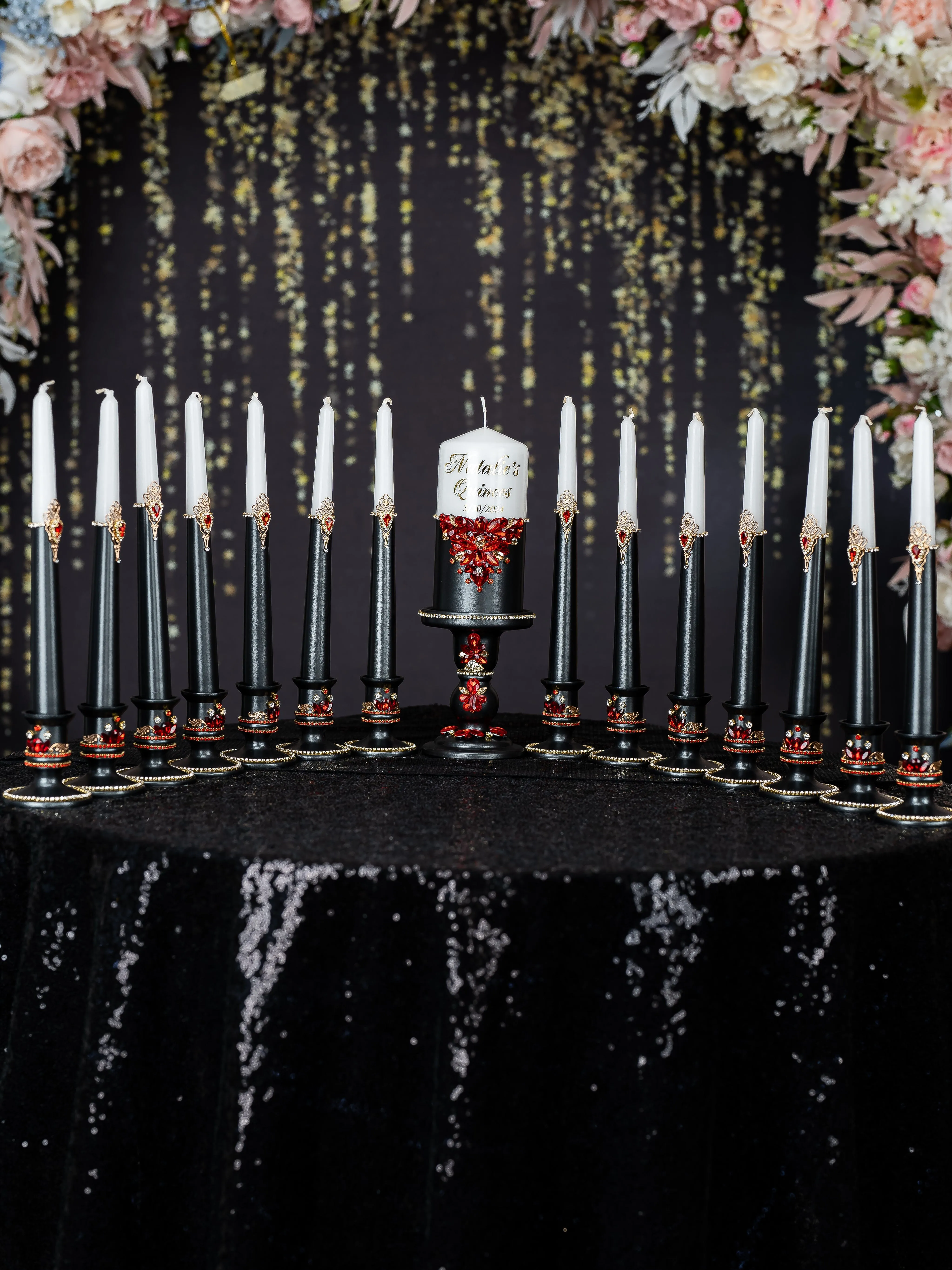 Black with Red quinceanera cake knife and server