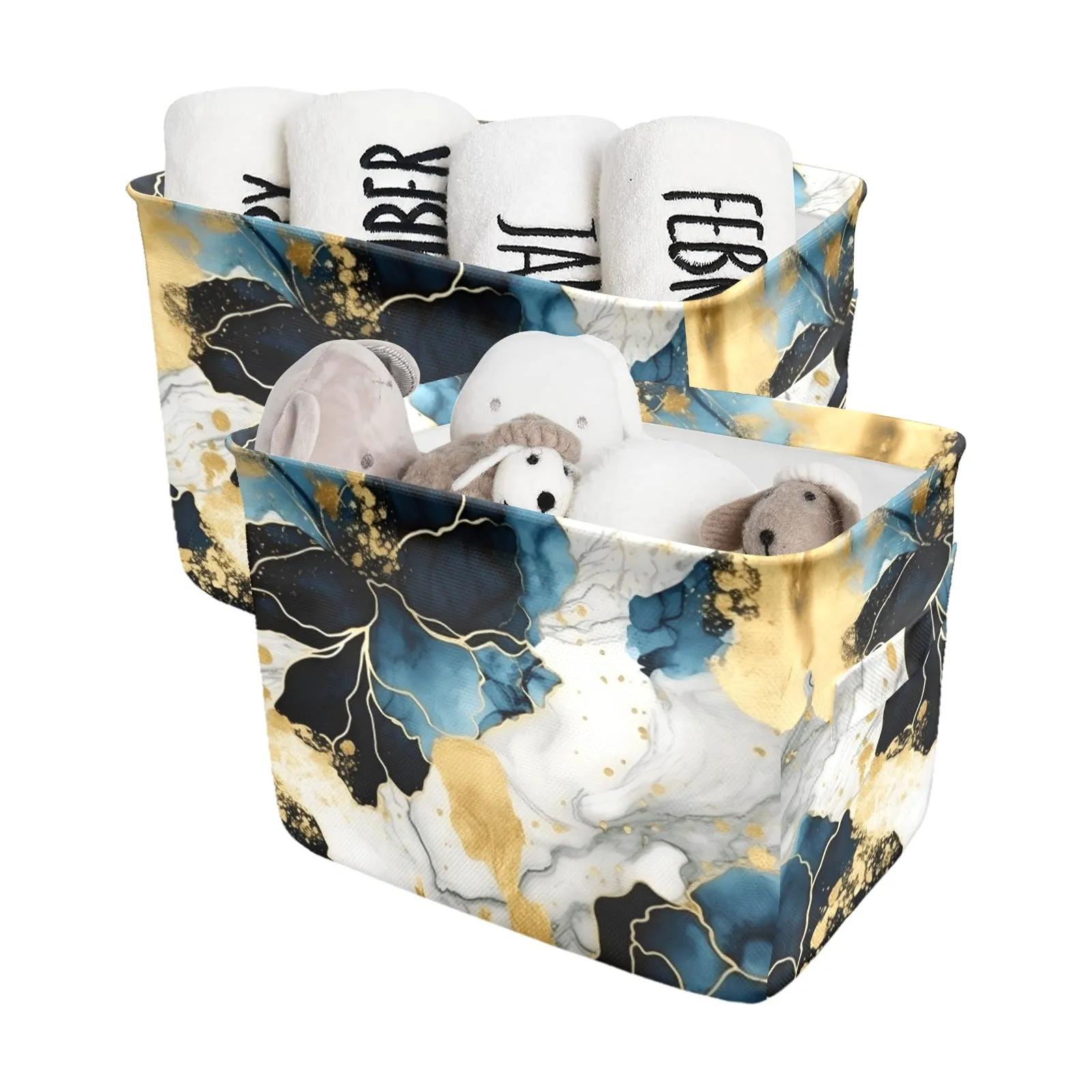 Blue Ink Floral Fabric Storage Basket