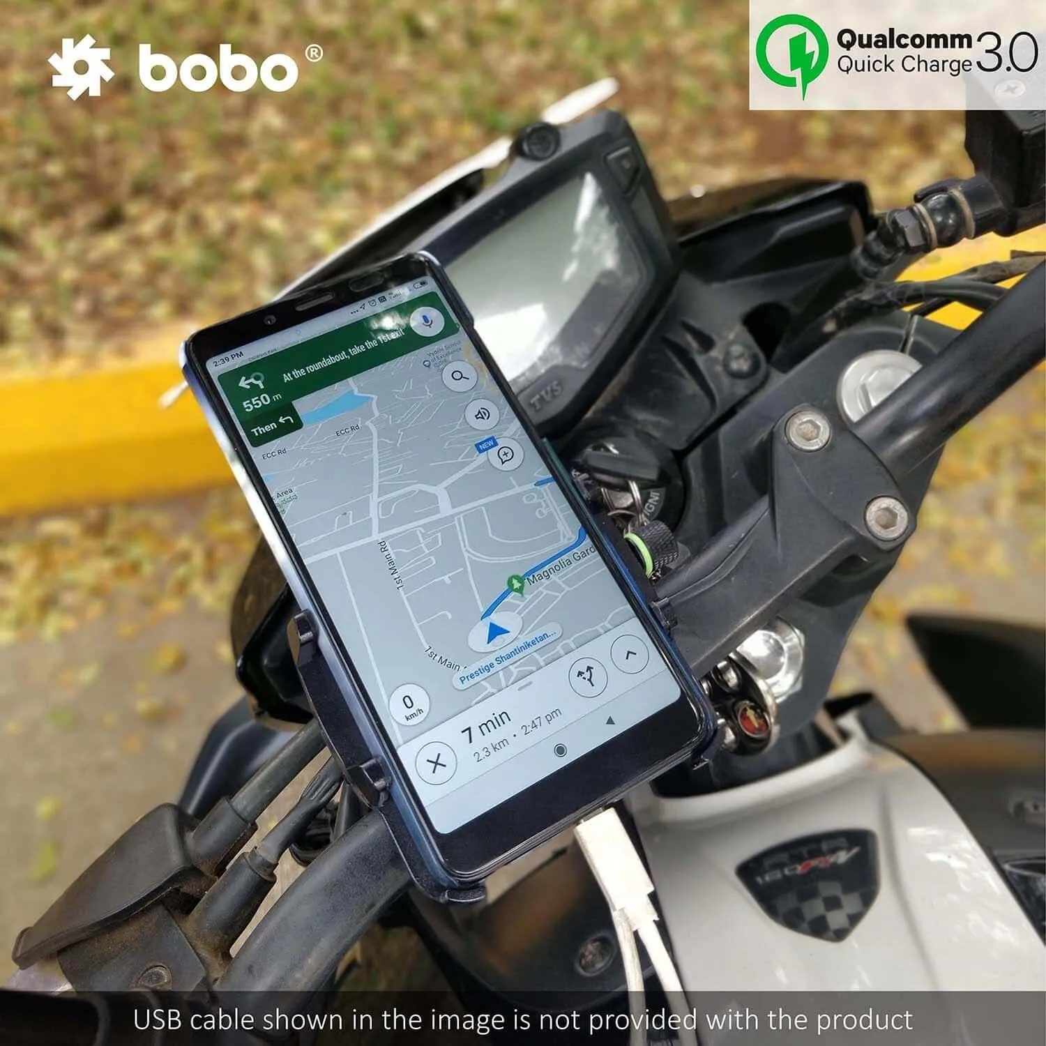 Bobo Claw Grip Aluminium Bike Phone Holder (With Fast USB 3.0 Charger) Motorcycle Mobile Mount BM 5