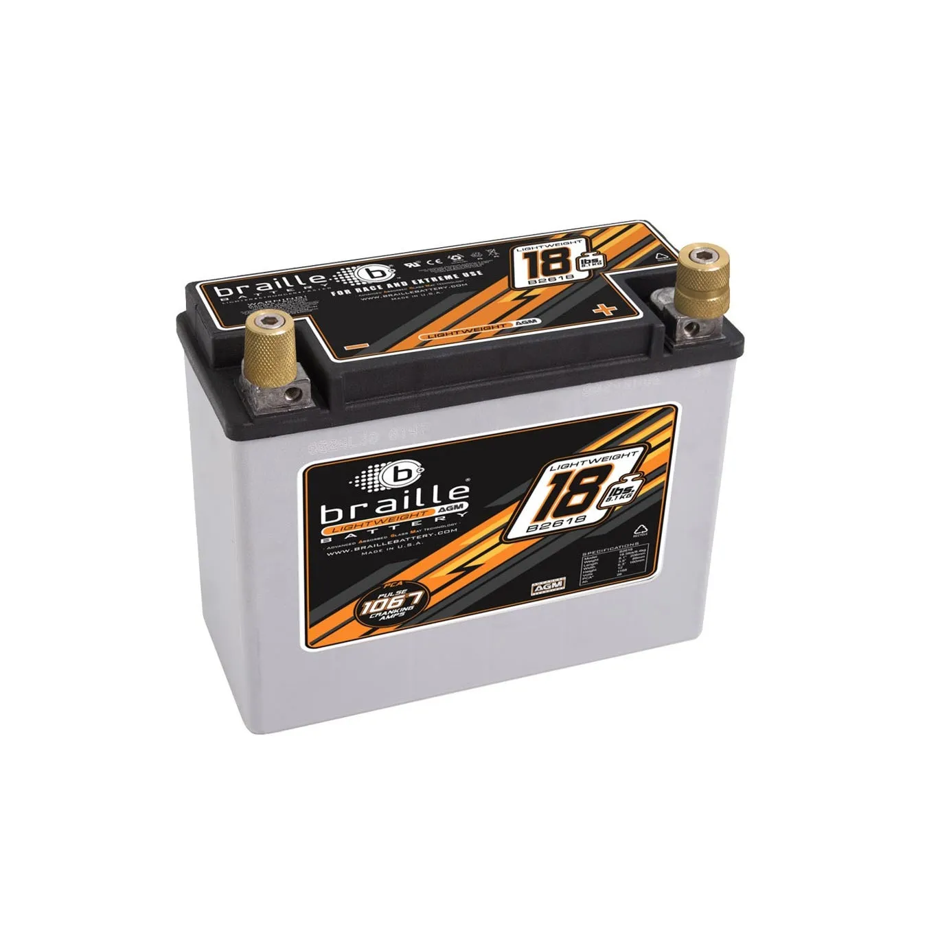 Braile B2618 Lightweight AGM Racing Battery - 12 Volt - 1168 Amps