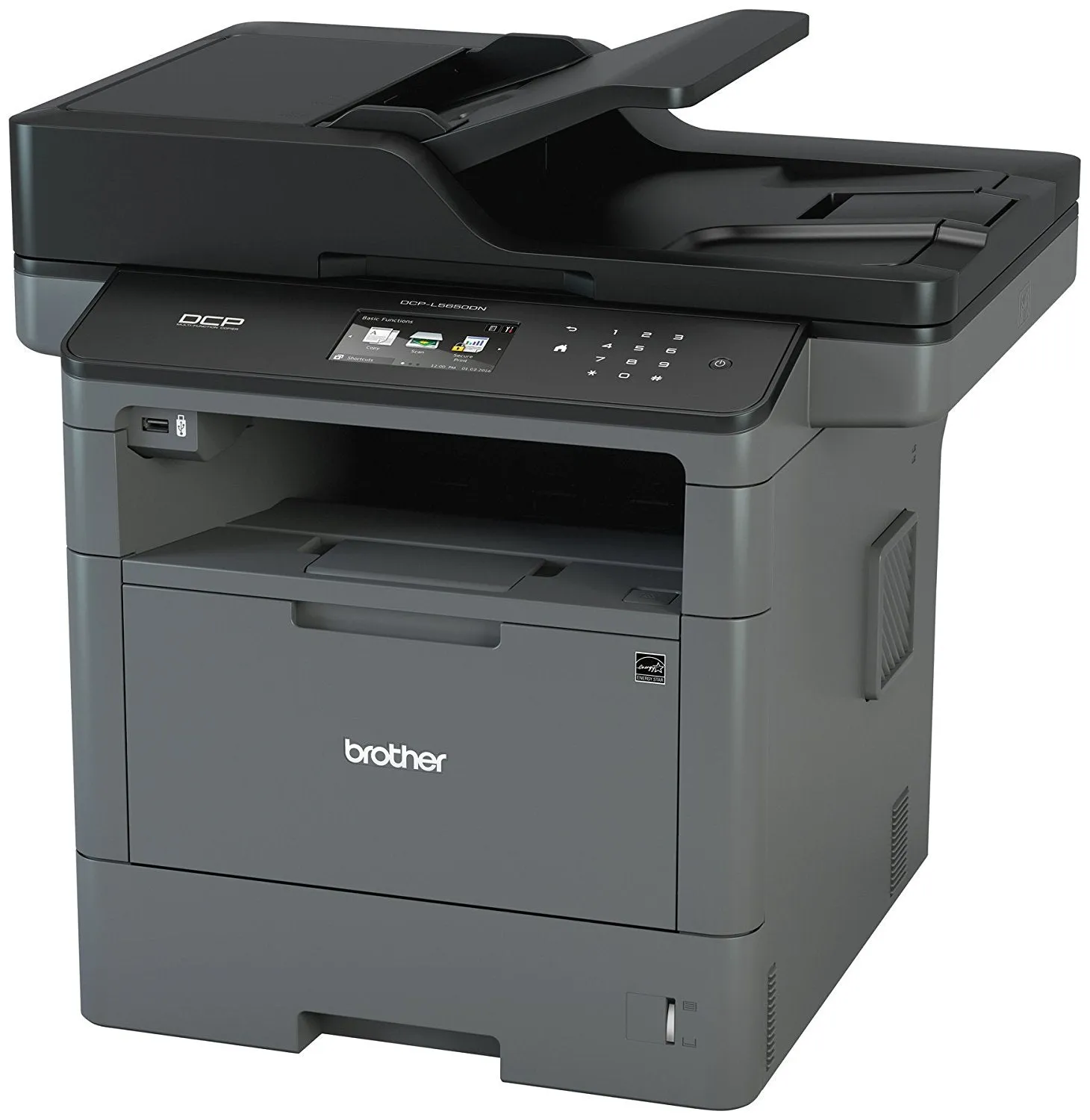 Brother DCP Monochrome Laser Multi-function Printer, 512MB Memory, Ethernet, Color Touchscreen Display - DCP-L5650DN