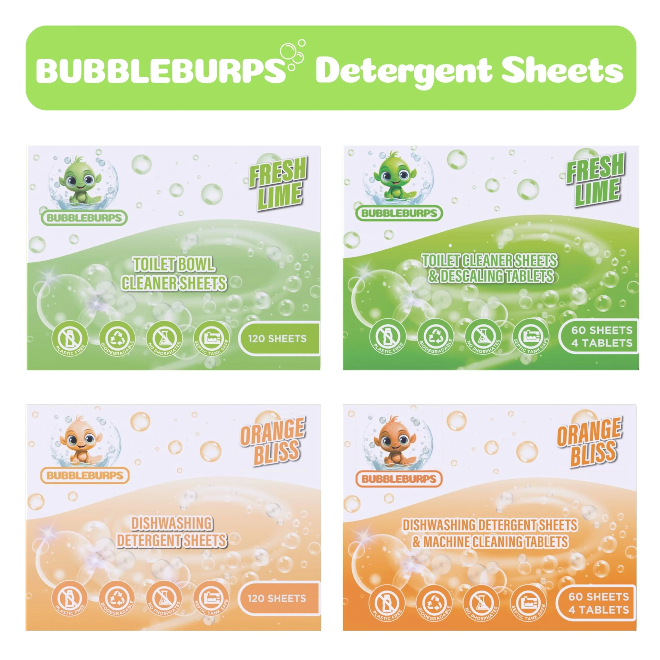 Bubbleburps Eco Friendly Toilet Bowl Cleaner Sheets 120 Count