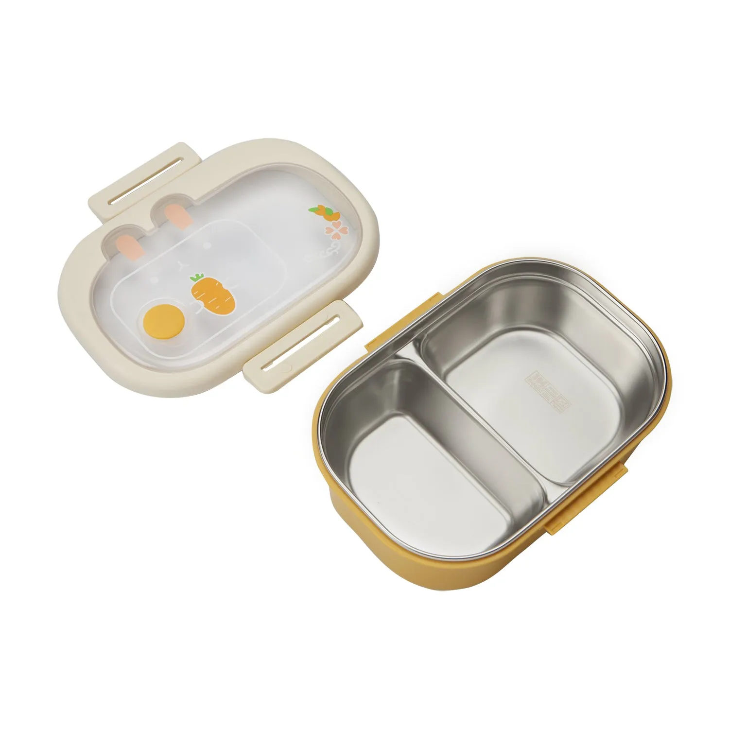 BUNNY DESIGN DOUBLE COMPARTMENT LUNCH BOX - YELLOW