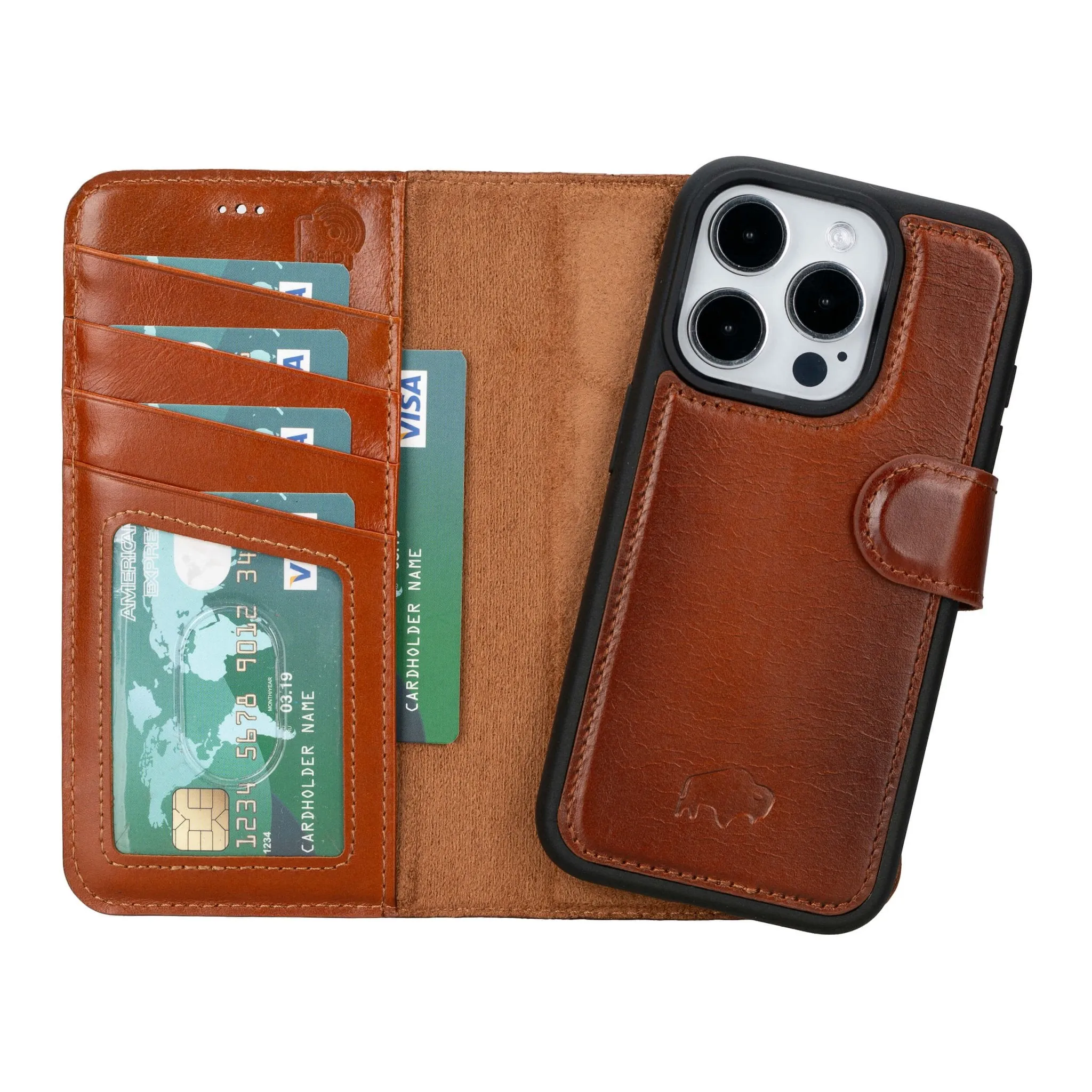 Carter iPhone 15 Pro Wallet Case, Burnished Tan