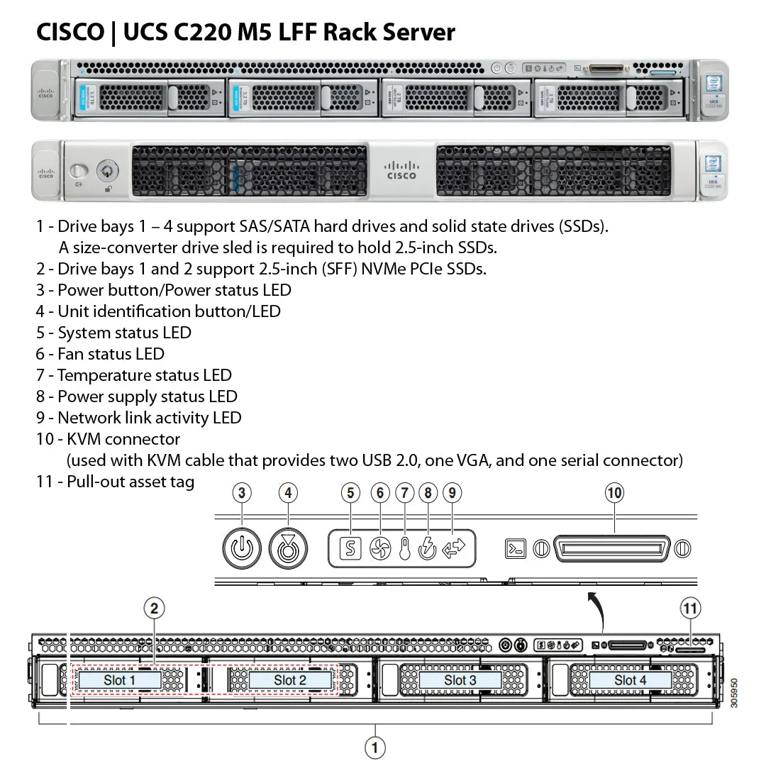 Cisco UCS C220 C-Series M5 4x 3.5" LFF Rack Servers CTO