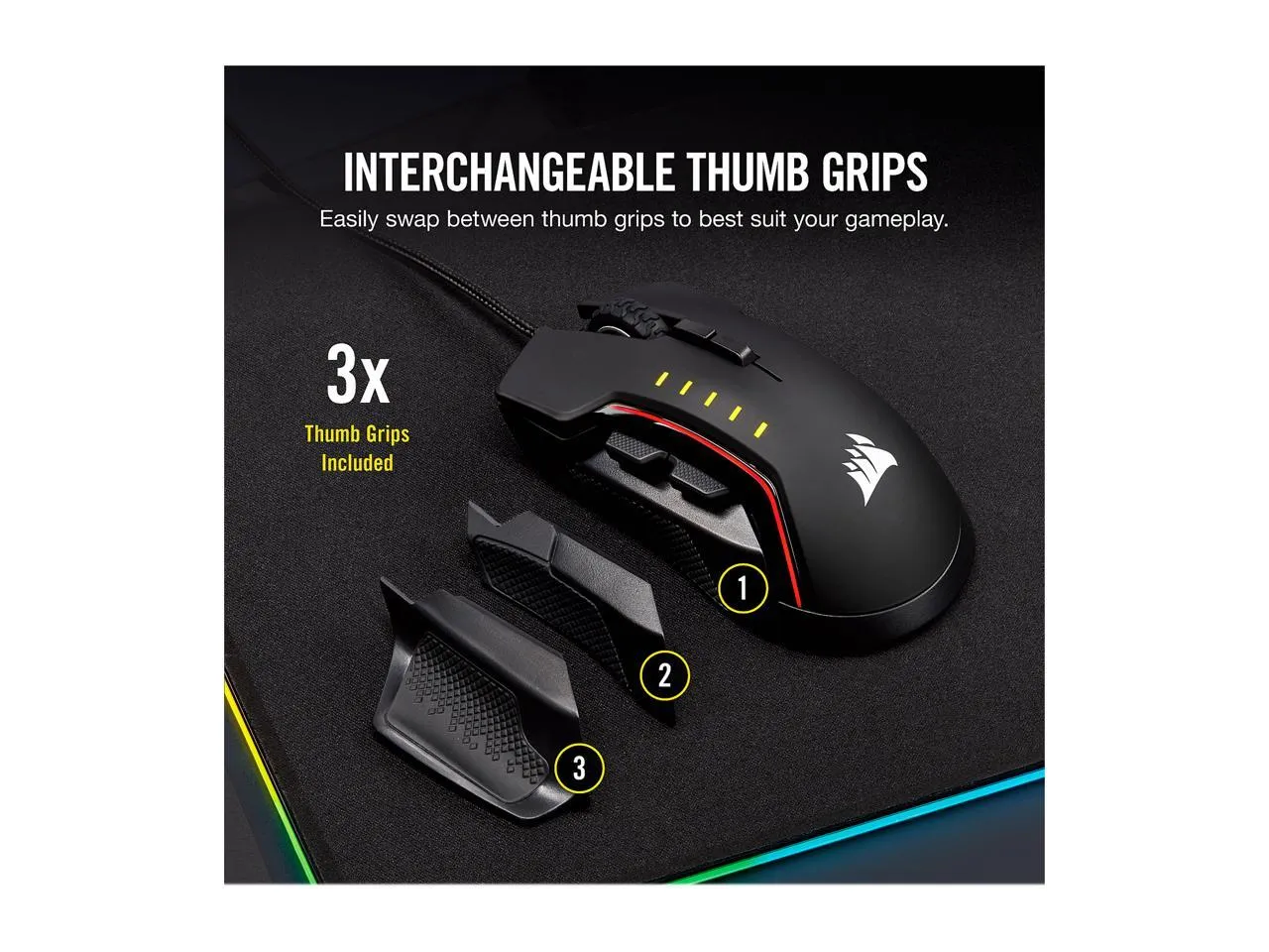 Corsair Mouse Glaive RGB Pro Comfort FPS/MOBA Gaming Mouse with Interchangeable Grips. Black, Backlit RGB LED, 18000 dpi, Optical