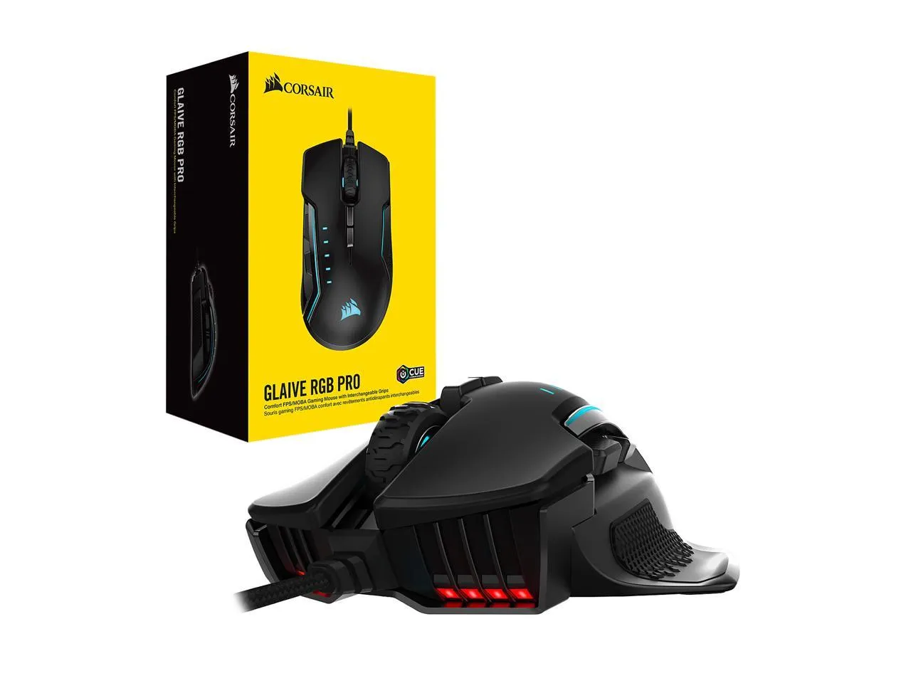 Corsair Mouse Glaive RGB Pro Comfort FPS/MOBA Gaming Mouse with Interchangeable Grips. Black, Backlit RGB LED, 18000 dpi, Optical