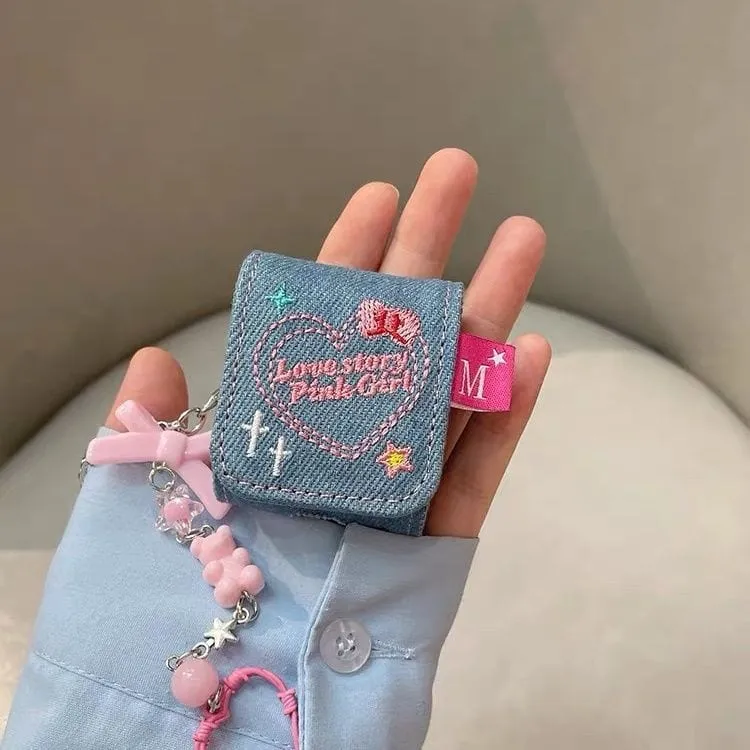 Cute Heart Denim AirPods Earphone Case With Accessories