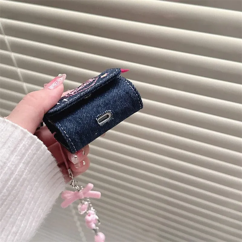 Cute Heart Denim AirPods Earphone Case With Accessories