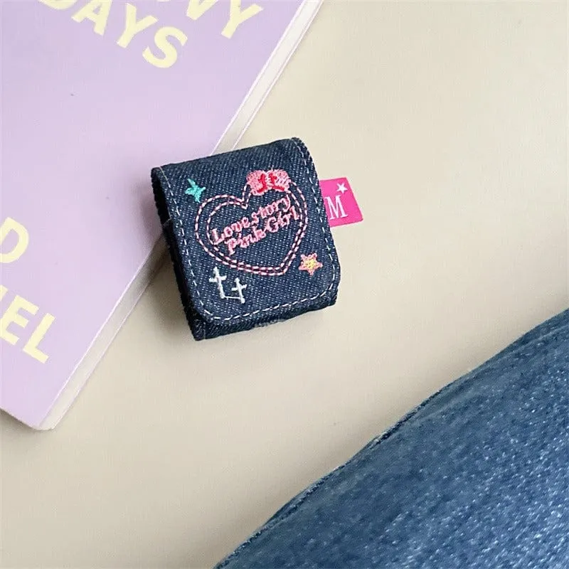 Cute Heart Denim AirPods Earphone Case With Accessories