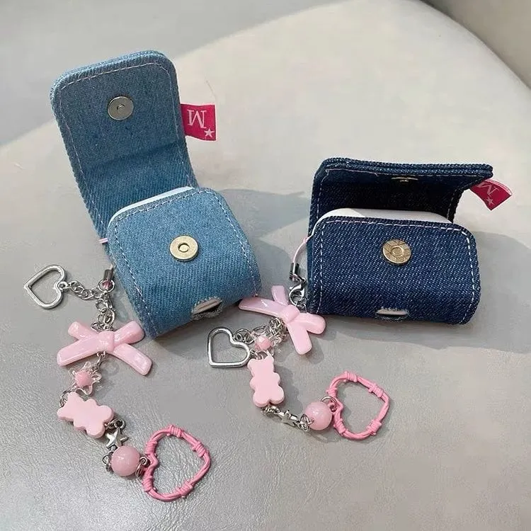 Cute Heart Denim AirPods Earphone Case With Accessories