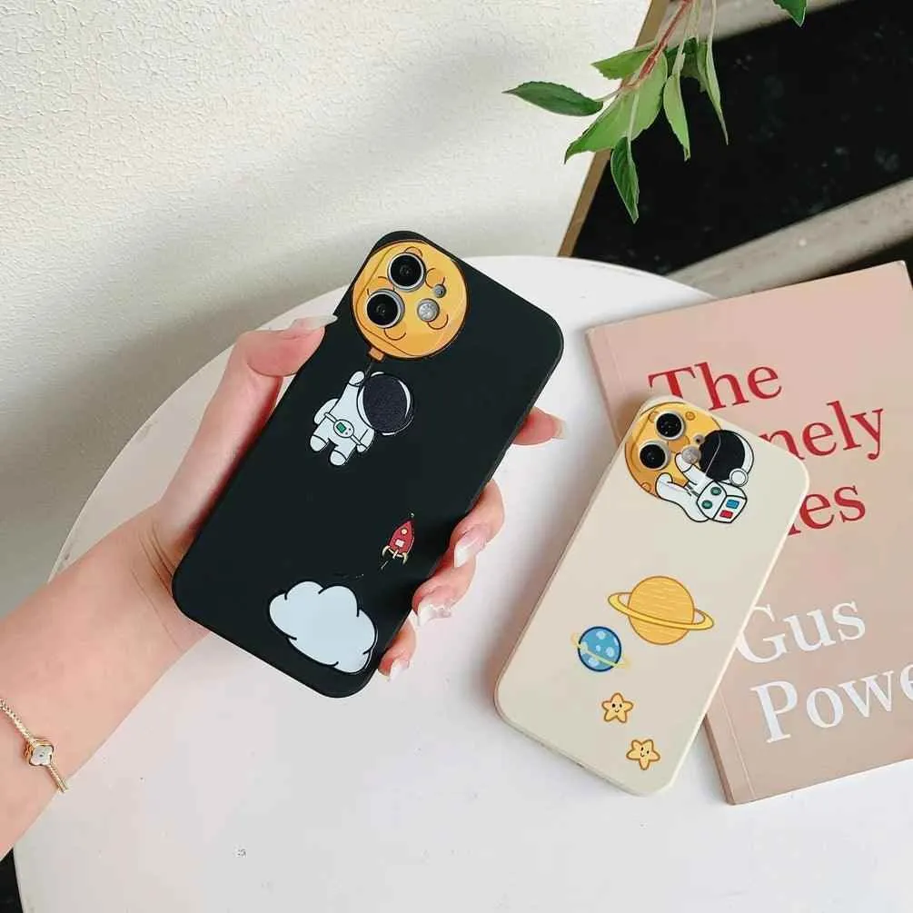 Cute Phone Case For iPhone 14 13 11 12 Pro Max XR XS Max 6s 7 8 Plus SE Astronaut Planet Cartoon Funny Soft Silicone Back Cover