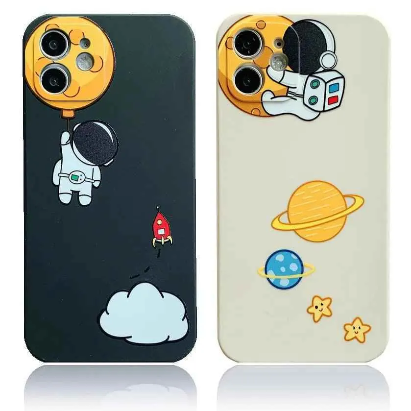 Cute Phone Case For iPhone 14 13 11 12 Pro Max XR XS Max 6s 7 8 Plus SE Astronaut Planet Cartoon Funny Soft Silicone Back Cover