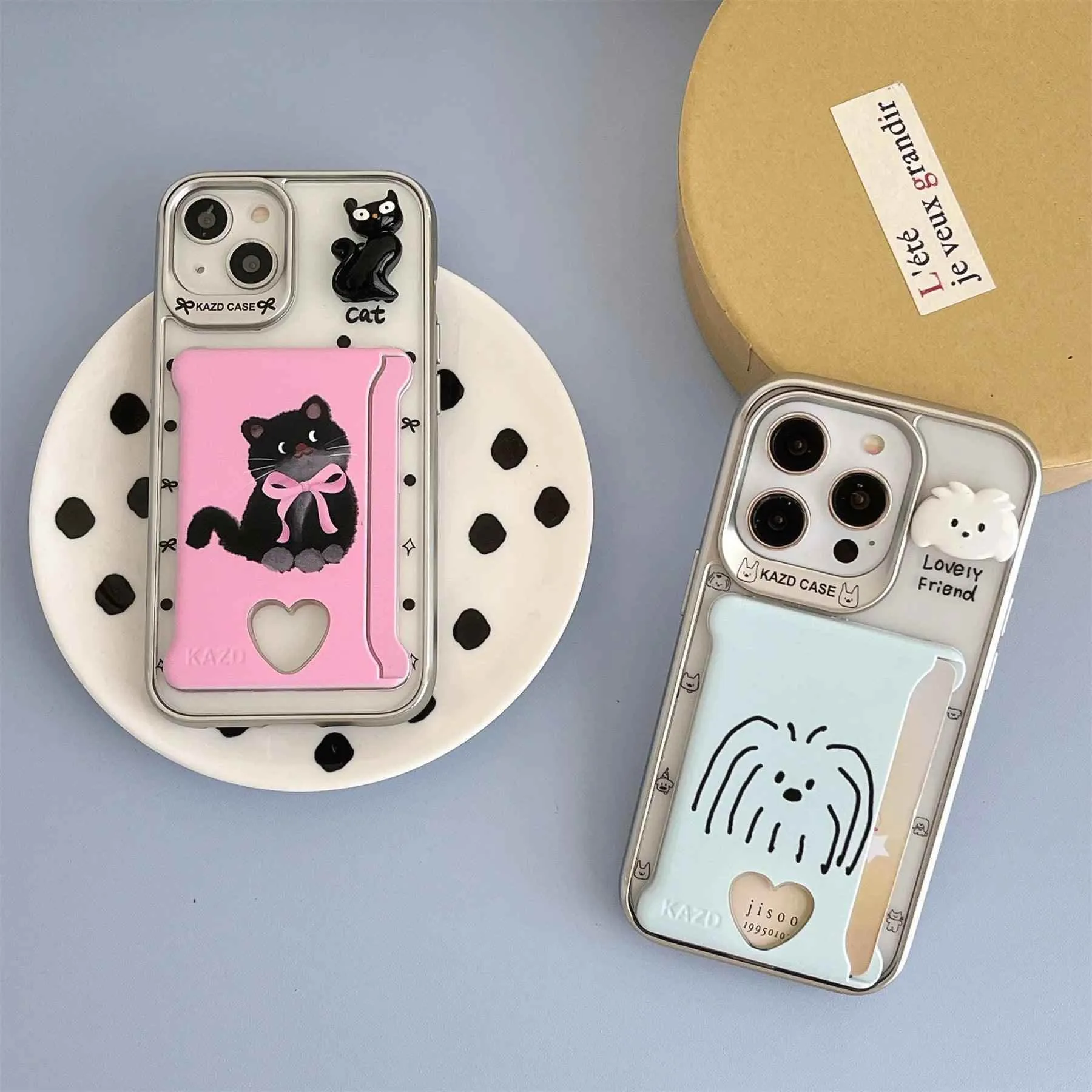 Cute Phone Cases For iPhone 15, 14, 13, 12, and 11 Pro Max - Cat Pattern - Wallet Pocket - TSP279