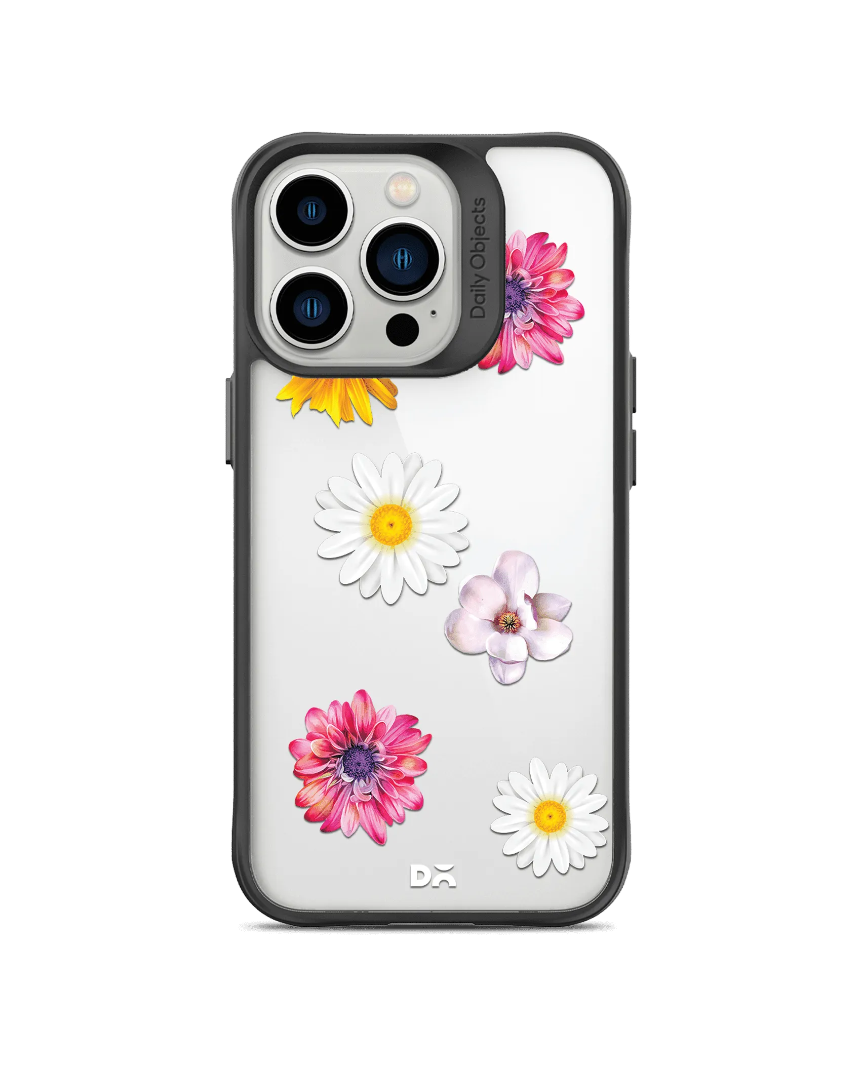 DailyObjects Clear Multicoloured Flowers Black Hybrid Clear Case Cover For iPhone 13 Pro Max