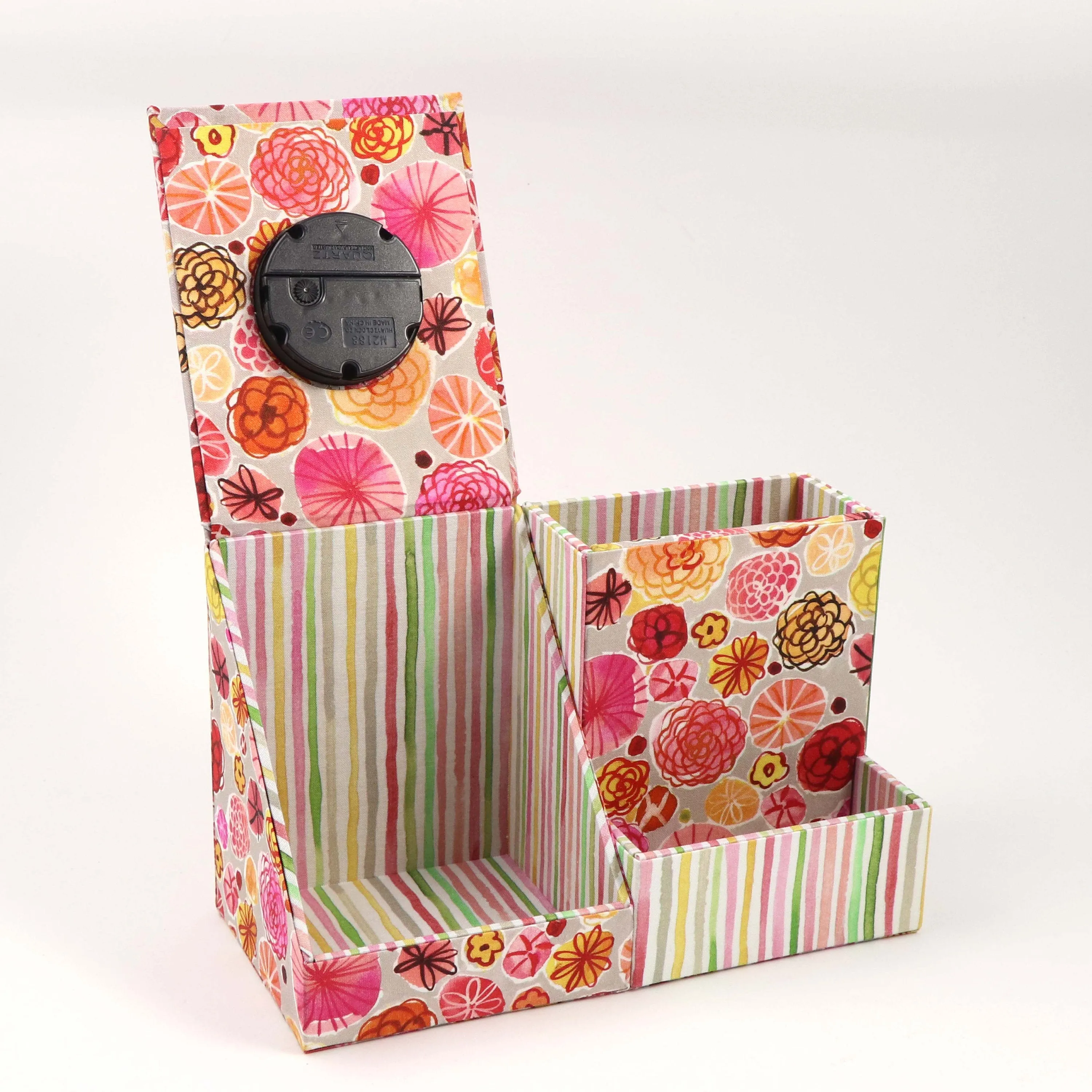 Desk clock organizer DIY kit, fabric box kit, cartonnage kit 175, Online instructions included