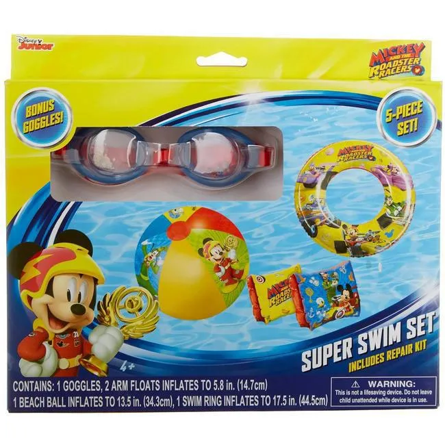 Disney Jr. Mickey Super 5-Piece Goggles and Inflatable Swim Set - Great Birthday Gift