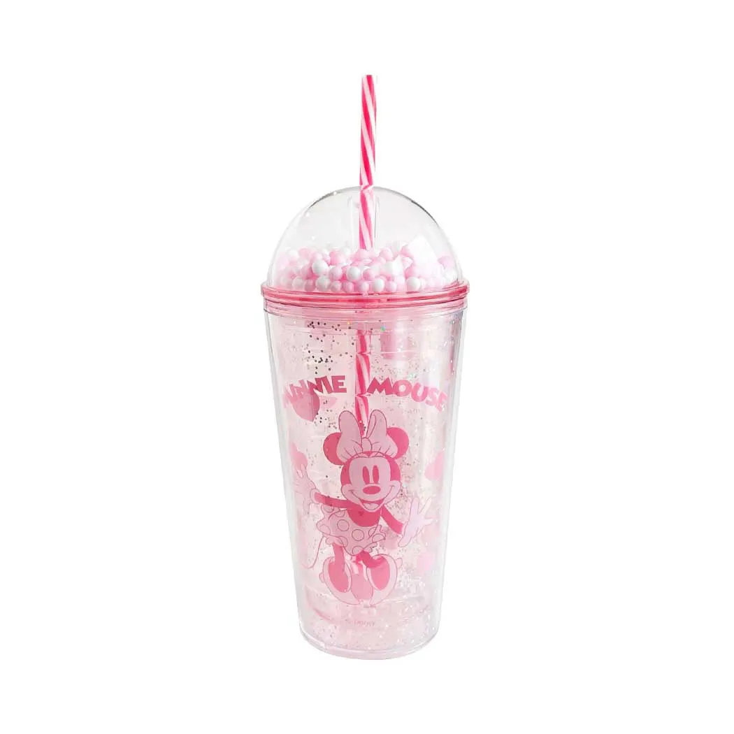 Disney Mickey Mouse Collection Double Wall Plastic Bottle with Straw (600mL)(Minnie)