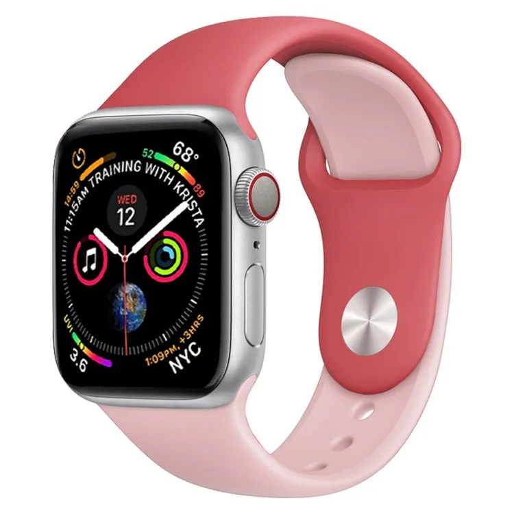 Double Colors Silicone Watch Band for Apple Watch Series 3 & 2 & 1 42mm (Rose Red Light Pink)