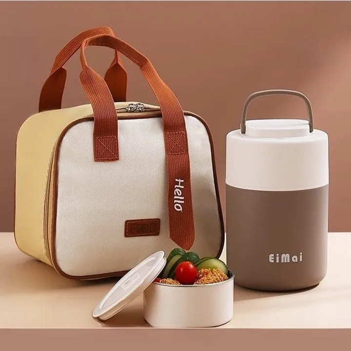 Elegant 2-Tier Vertical Lunch Box with Insulated Lunch Bag