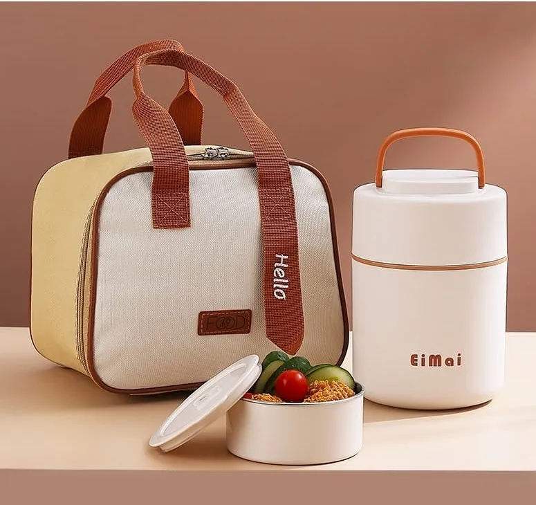 Elegant 2-Tier Vertical Lunch Box with Insulated Lunch Bag