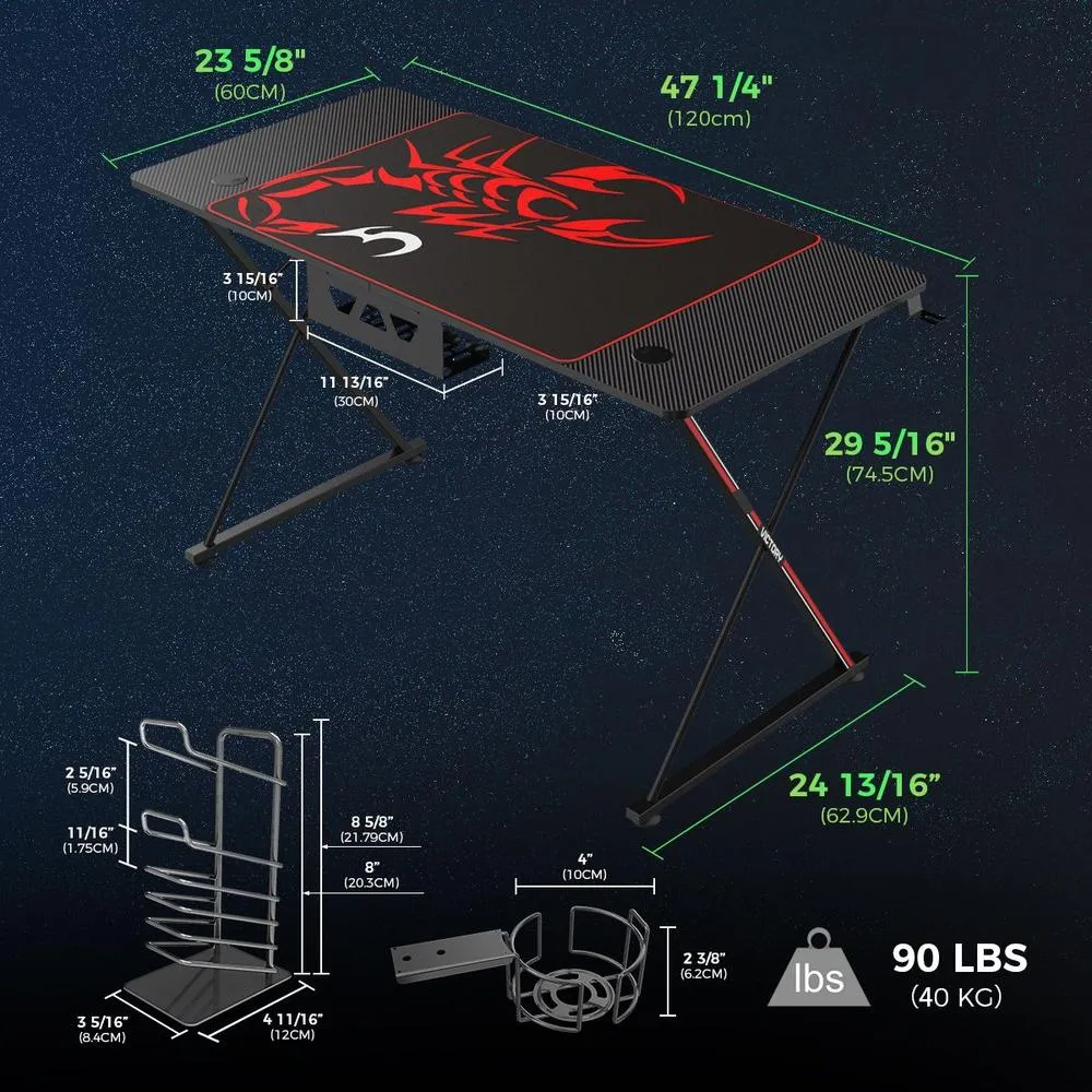 Eureka Ergonomic 47'' Captain X Series Gaming Desk, ERK-X47-B