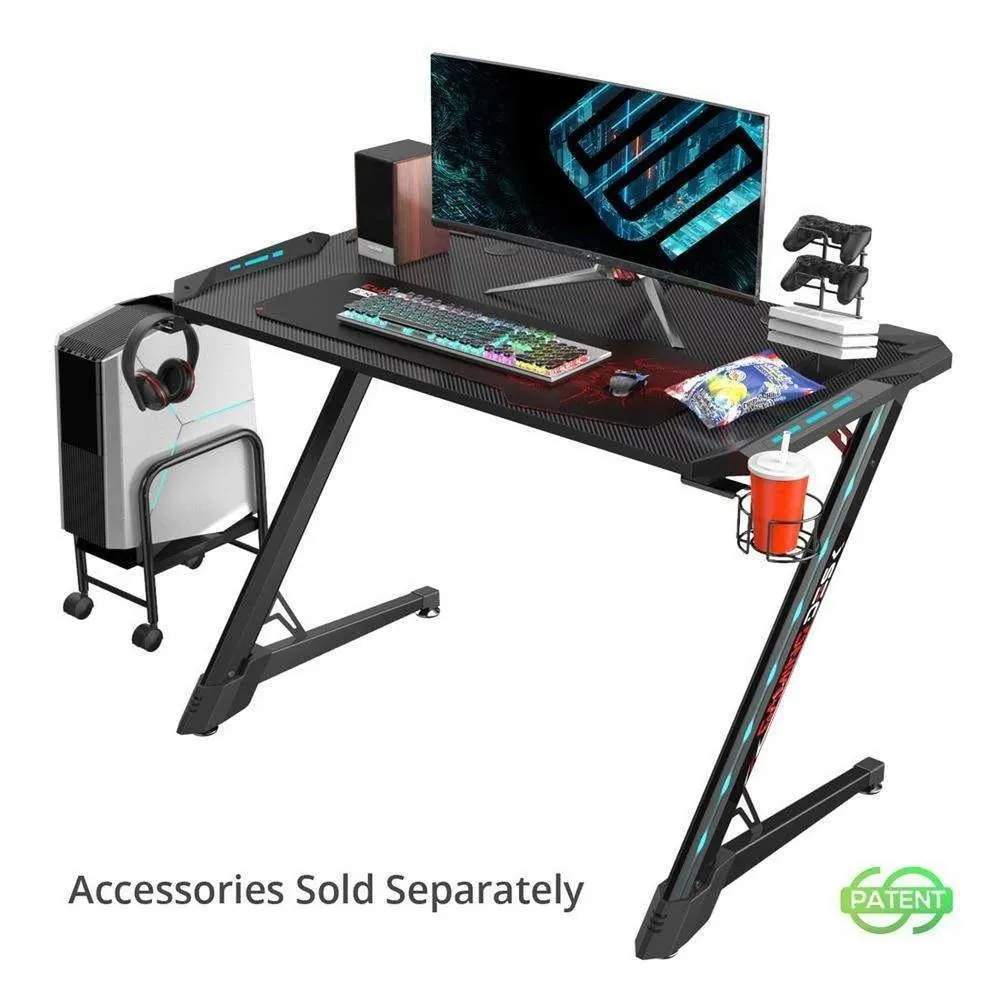 Eureka ERK-Z1S-PRO-43S V1 43"W Home Office Gaming Desk With RGB Lights, Controller Stand, Cup Holder, Headphone Hook & Mouse Pad, Gift for Men Boys Gamers